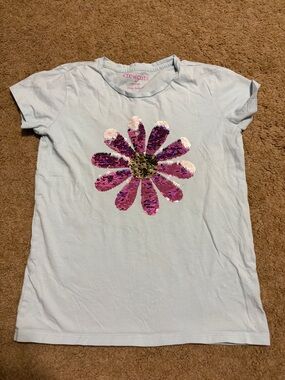 Crewcuts Light Blue Tee with Pink/Purple Sequin Flower